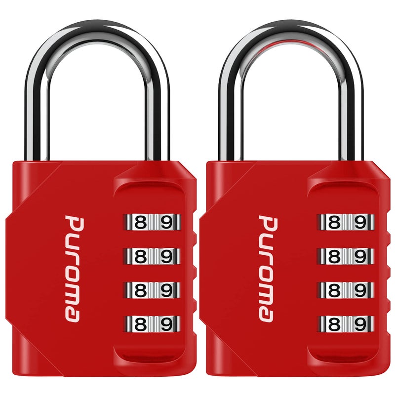 Puroma 2 Pack Combination Lock 4 Digit Outdoor Waterproof Padlock for School Gym Locker, Sports Locker, Fence, Toolbox, Gate, Case, Hasp Storage (Red) - Image 1